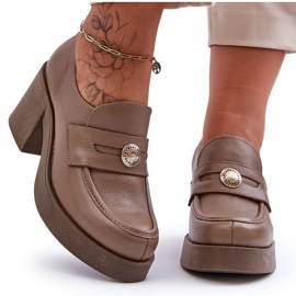 Lemar Zapatos Mujer Piel Con Tacón Beige Oscuro Dunadia