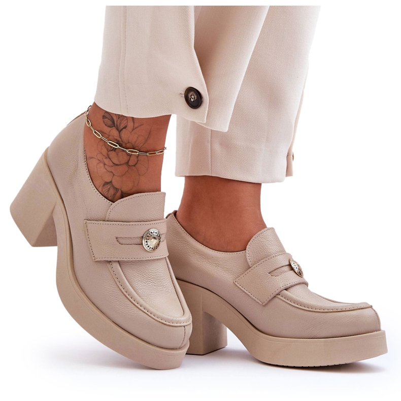 Lemar Zapatos Mujer Piel Con Tacón Beige Dunadia