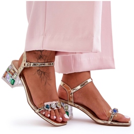 Sandalias De Mujer De Tacón Alto Con Cristales Dorado S.Barski MR1037-01