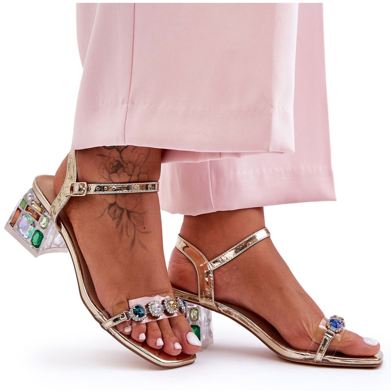 Sandalias De Mujer De Tacón Alto Con Cristales Dorado S.Barski MR1037-01