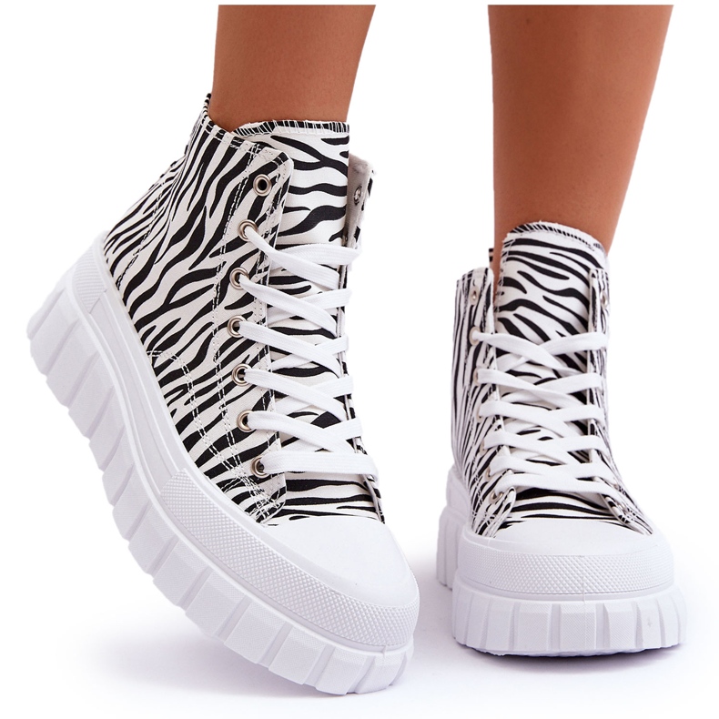 PS1 Zapatillas Altas Mujer Estampado Cebra Blanco Florensi