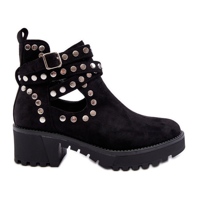Botas De Mujer De Ante Con Tachuelas Decorativas Negro Bella