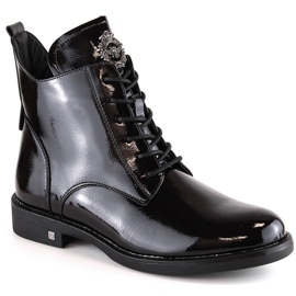 Botines lacados cordones y cremallera negros Potocki SZ12179