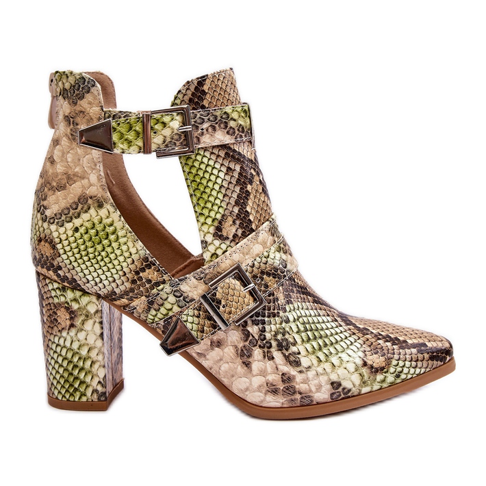 Botas De Moda En Tacón Con Recortes Beige-Verde Suelo