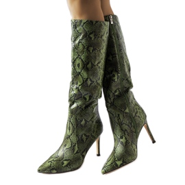 Botines tacón piel serpiente verde carmín
