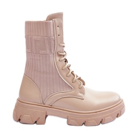 Botas Worker Con Cordones Mujer Beige Marlissa