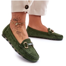 PG1 Mocasines De Mujer En Ante Con Adorno Dionira Verde