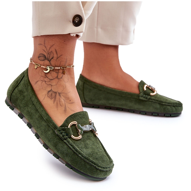 PG1 Mocasines De Mujer En Ante Con Adorno Dionira Verde
