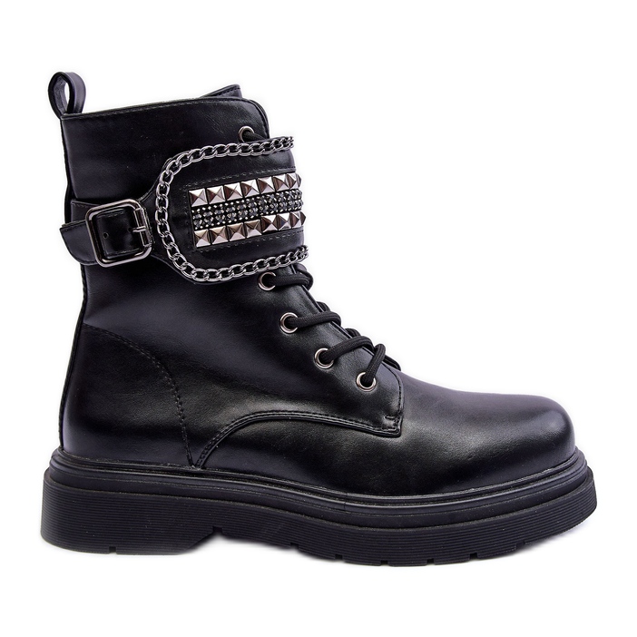 Botas de trabajo de cuero con tachuelas negras Kongei negro