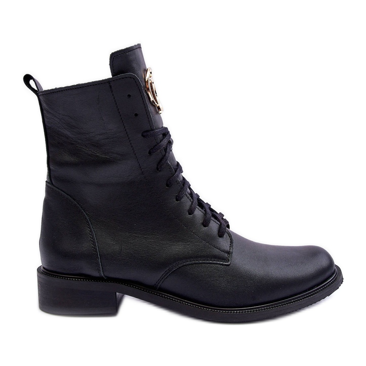 Botines Cordones Piel Con Adorno Negro Nicole 2750