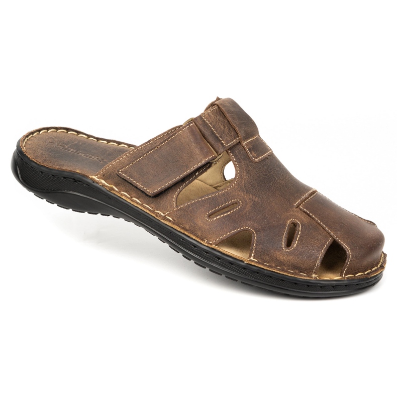 WASAK Babuchas hombre piel 0223W Kaki marrón