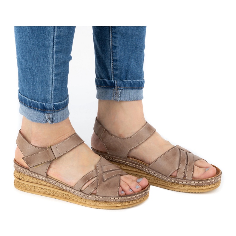 WASAK Sandalias mujer piel cómodas 0658W marrón beige
