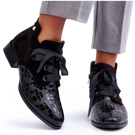 PD1 Zapatos De Tacón Plano De Mujer Con Cordones Negro Meroni