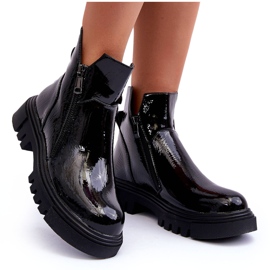 Botas Charol Con Plataforma Y Tacón Plano Negro Seah