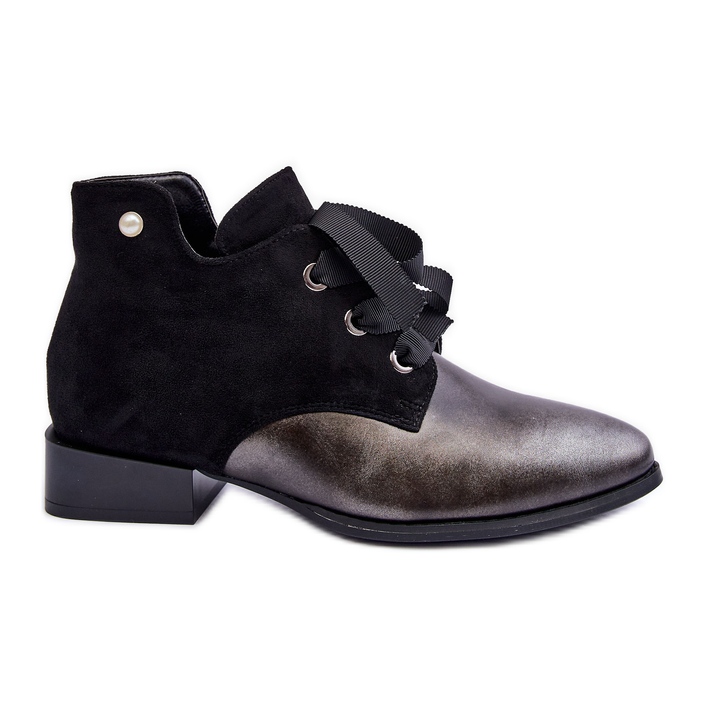 Zapatos De Tacón Plano De Mujer Con Cordones Negro Meroni