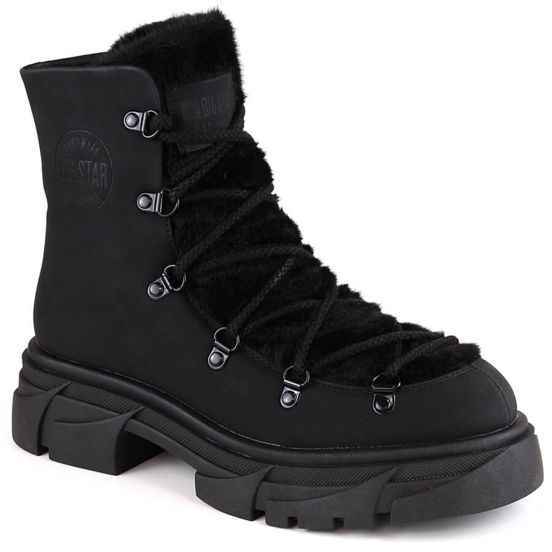 Botas de mujer en la plataforma con cordones de piel negro Big Star MM274572