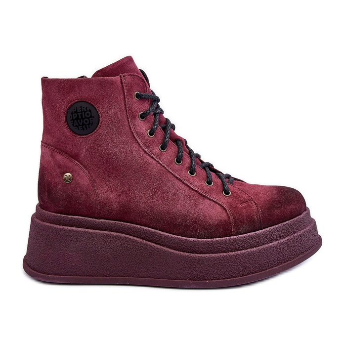 Botas de gamuza en una plataforma masiva Maciejka 06309-23 Borgoña rojo