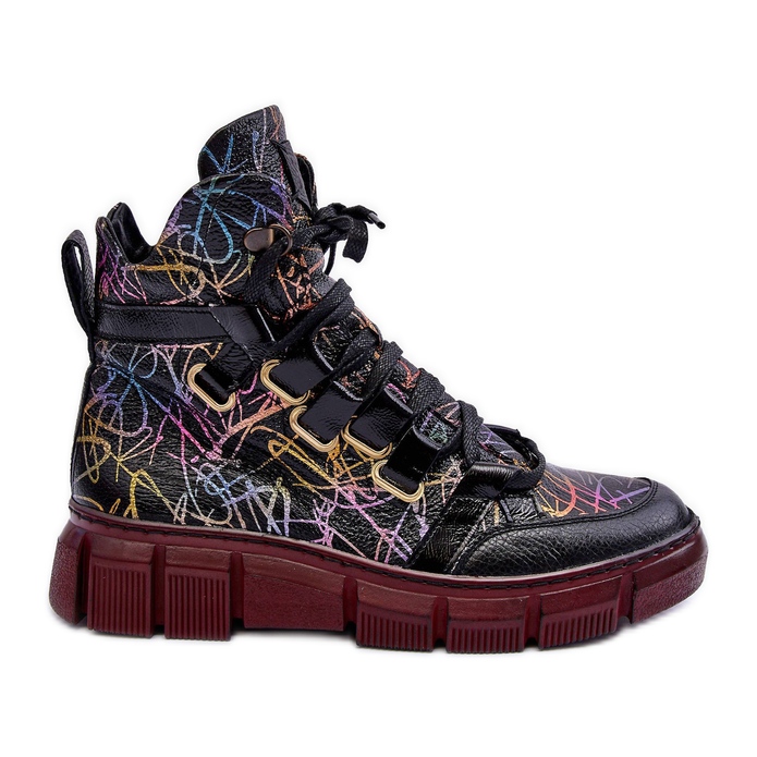 Botas planas de cuero con cordones Maciejka 06158-01 Negro