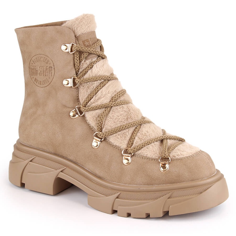 Botas de mujer en la plataforma con cordones de piel beige Big Star MM274573