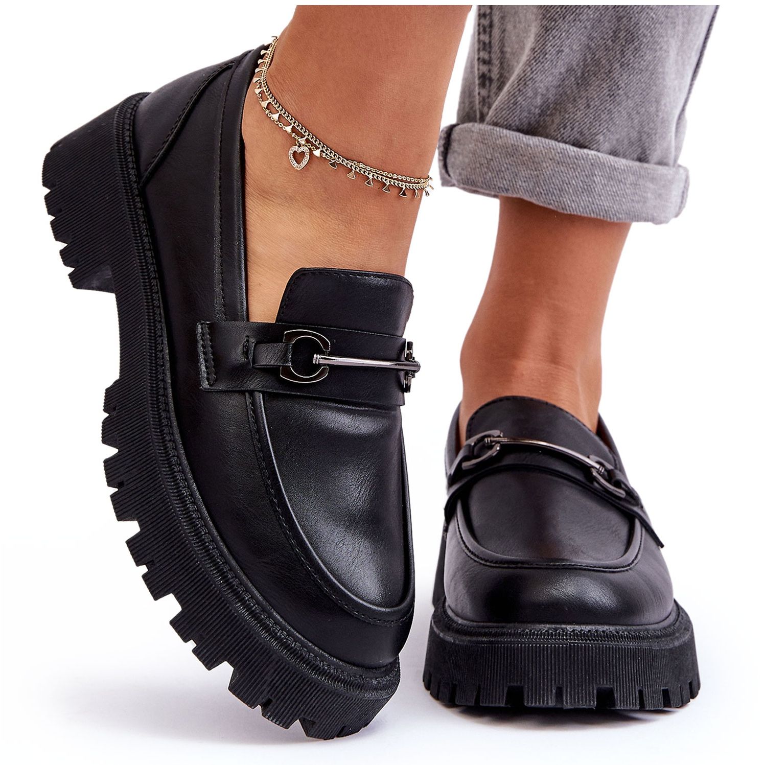 PE1 Mocasines Mujer Piel Plataforma Negro Detes KeeShoes