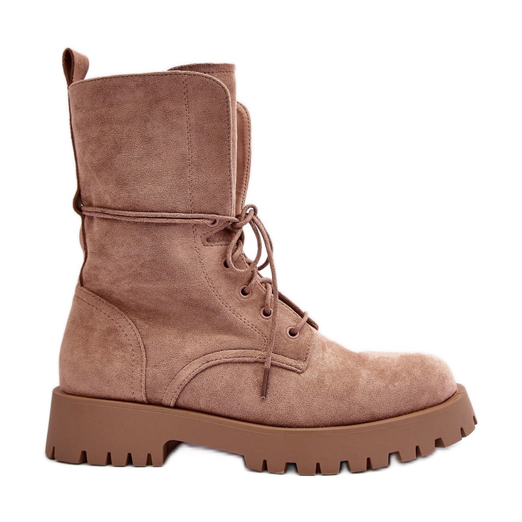 Botas Worker Tacón Plano Ante Beige Jence