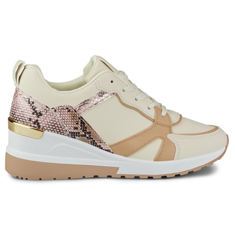 Zapatos beige de mujer con cordones y cuña baja