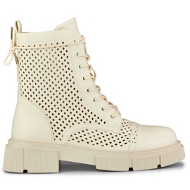 Botas mujer cordones beige calados