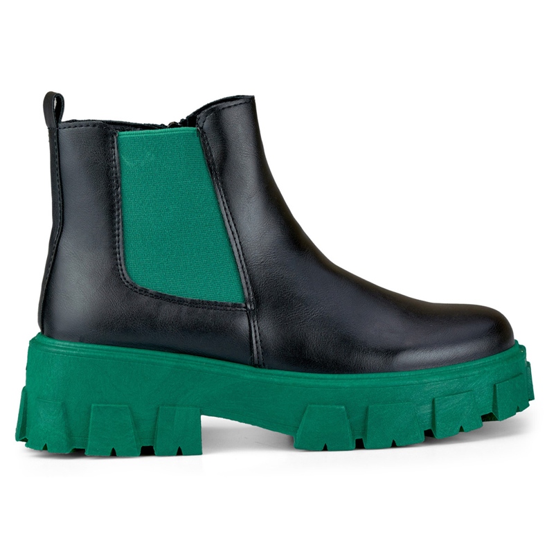 Botas de trabajo de mujer con suela verde. negro
