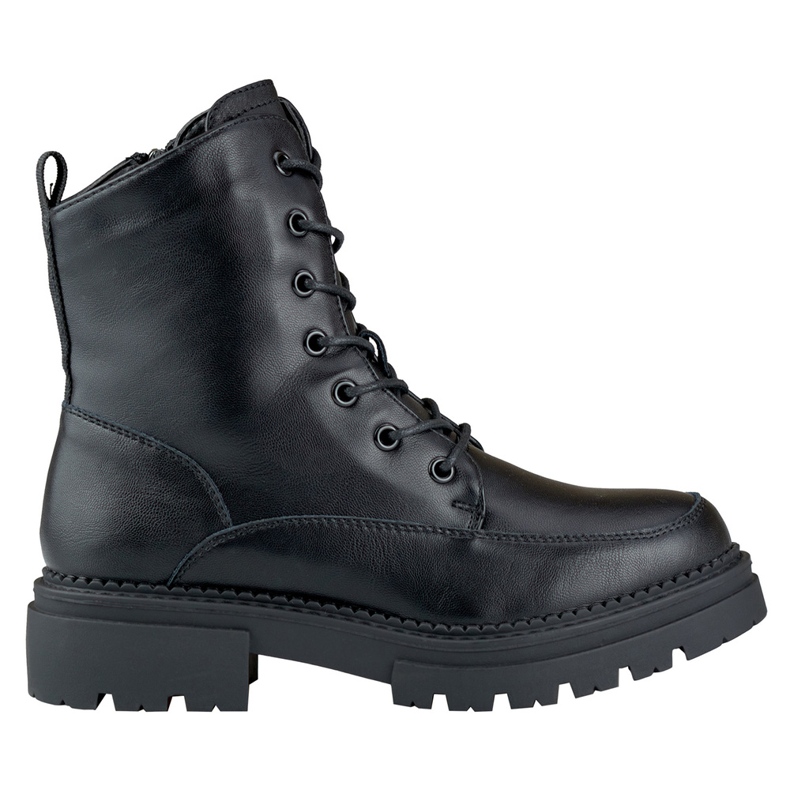 Botas negras con cordones para mujer fabricadas en piel natural. negro