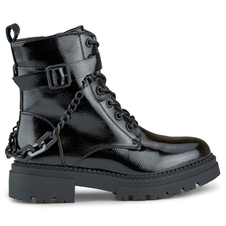 Botas de mujer lacadas en negro con cadena desmontable