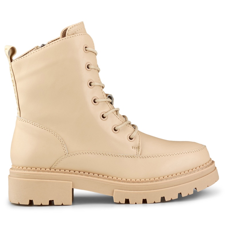 Botines beige para mujer con cordones fabricados en piel natural