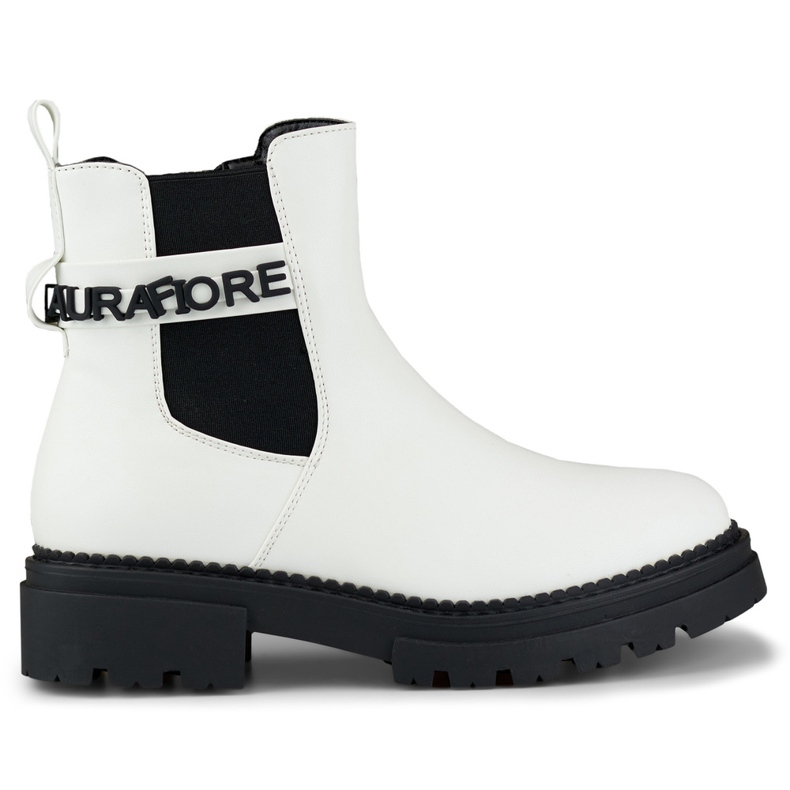 Botas blancas de mujer fabricadas en ecopiel con inscripción decorativa. blanco Botas blancas de mujer fabricadas en ecopiel con inscripción decorativa. blanco