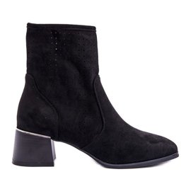 Botas Tacón Alto Ante Calado Perlas Negras negro