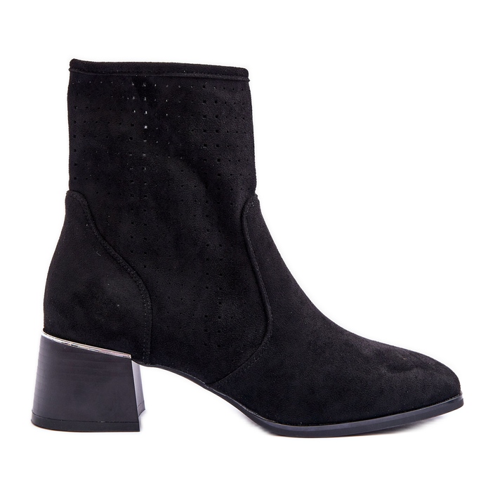 Botas Tacón Alto Ante Calado Perlas Negras negro