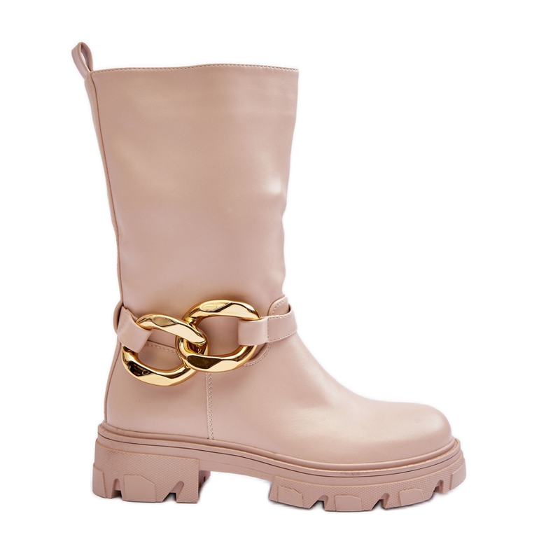 Botas Tacón Plano De Piel Beige Diominna Botas Tacón Plano De Piel Beige Diominna