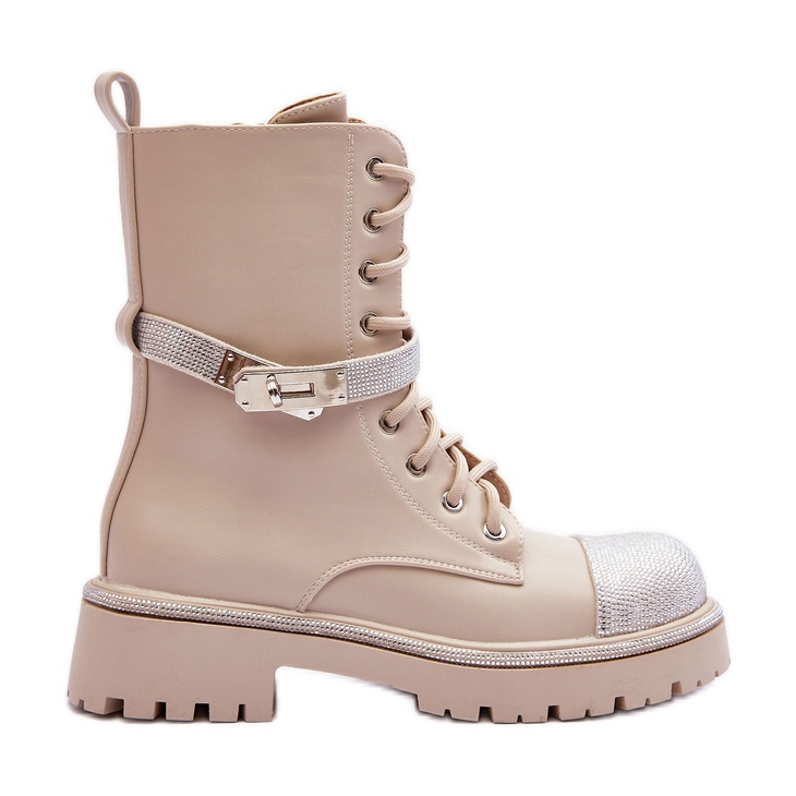 Botas Worker Mujer Piel Adornos Beige Totah Botas Worker Mujer Piel Adornos Beige Totah