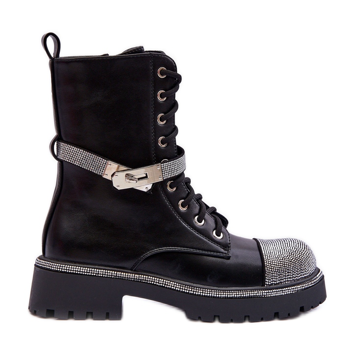 Botas de trabajo para mujer con adornos de cuero negro Totah