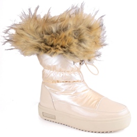 Botas de nieve de mujer con plataforma y pelo beige Big Star MM274380 Botas de nieve de mujer con plataforma y pelo beige Big Star MM274380