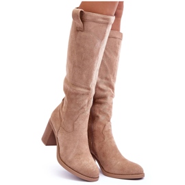 Botas de tacón alto de ante para mujer Beige Khabira