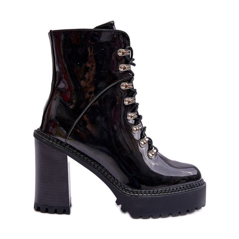 Botas Lacadas Tacón Grueso Negro Ikeshia