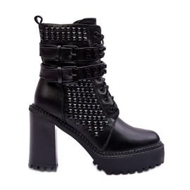 Botas de cuero con tacón grueso y tachuelas Cadabra negras negro