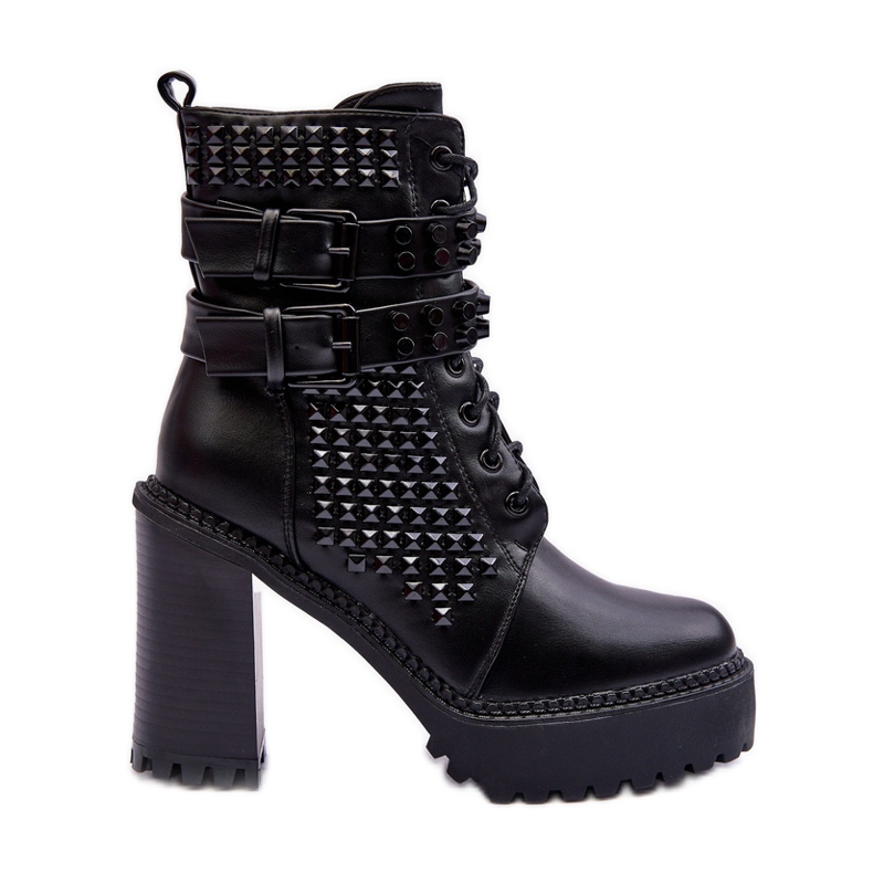Botas de cuero con tacón grueso y tachuelas Cadabra negras negro Botas de cuero con tacón grueso y tachuelas Cadabra negras negro