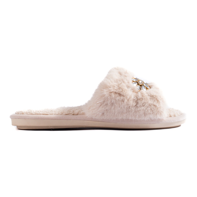 Pantuflas beige con pelo y cristales de Shelovet