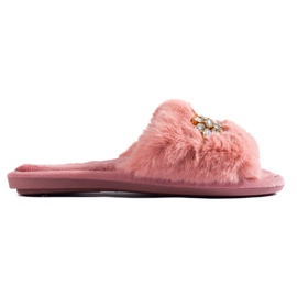 Pantuflas rosas con pelo y cristales de Shelovet