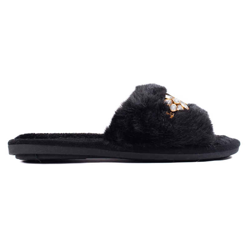 Pantuflas negras con pelo y cristales de Shelovet negro