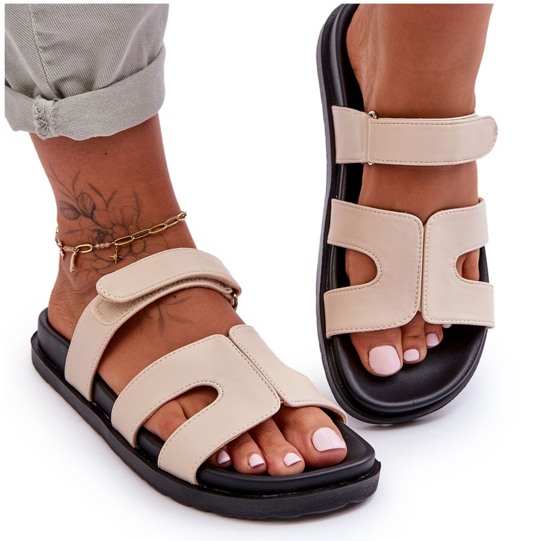 Pantuflas Clásicas Mujer Piel Velcros Beige Amedon Pantuflas Clásicas Mujer Piel Velcros Beige Amedon