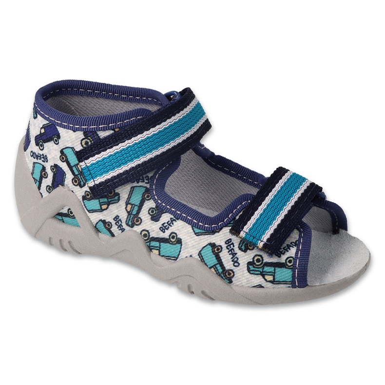 Sandalias infantil befado con plantilla de piel 350P045, gris con coches