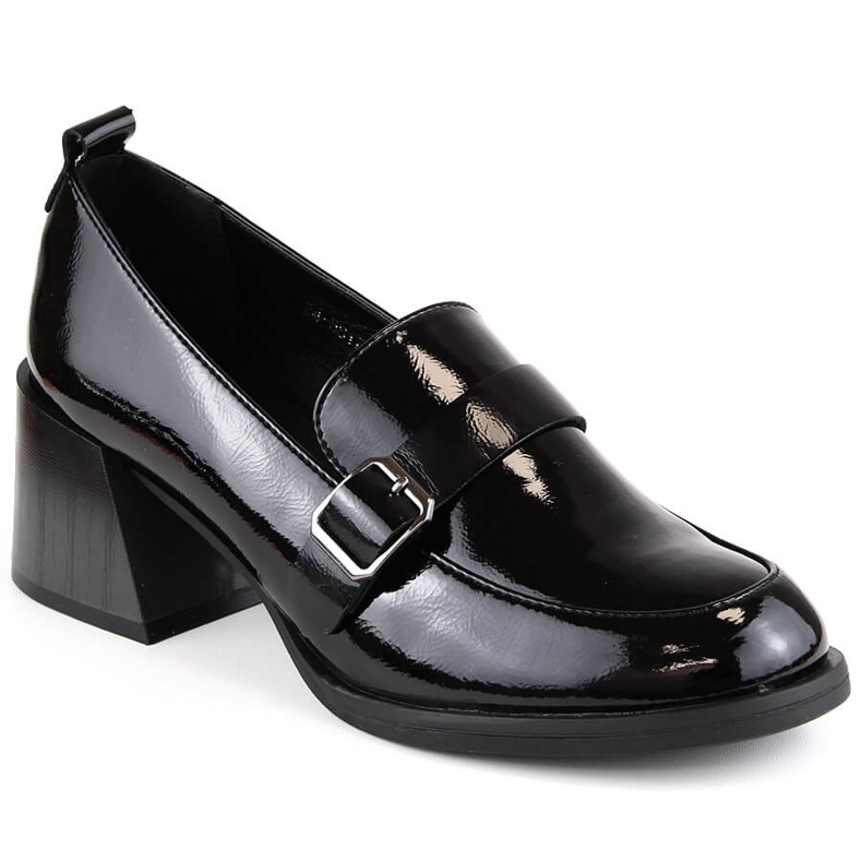 Zapatos de mujer lacados en negro con tacón decorativo Vinceza 58173 Zapatos de mujer lacados en negro con tacón decorativo Vinceza 58173