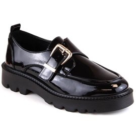 Zapatos de mujer lacados en negro con hebilla Vinceza 58184