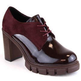M. DASZYŃSKI Zapatos de mujer con poste y plataforma, granate M.Daszyński SA218-2 rojo